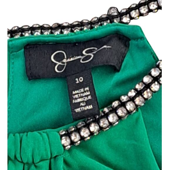 Jessica Simpson Green Tulip Hem Embellished Halter Neckline Size 10 - Picture 7 of 11